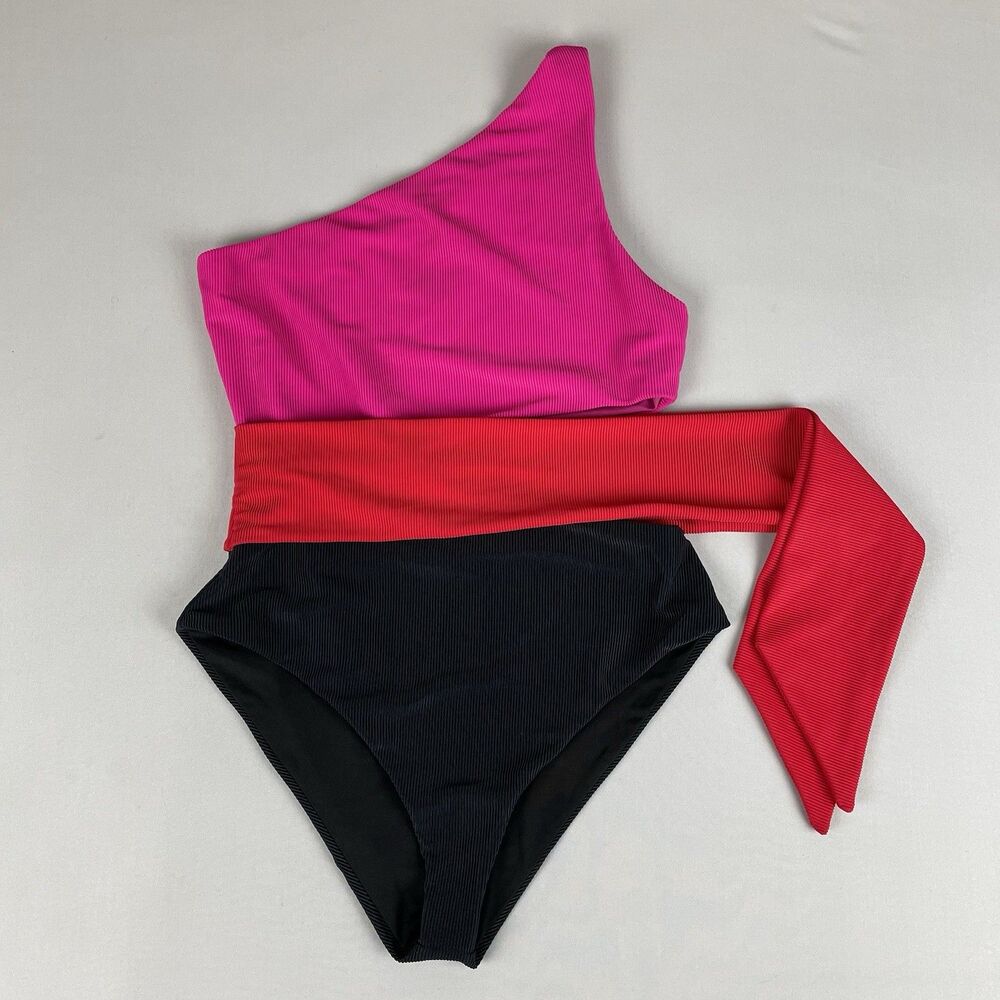 Beach Riot Carlie in Glacier Color-block One Piece Women's Medium Black Pink Red